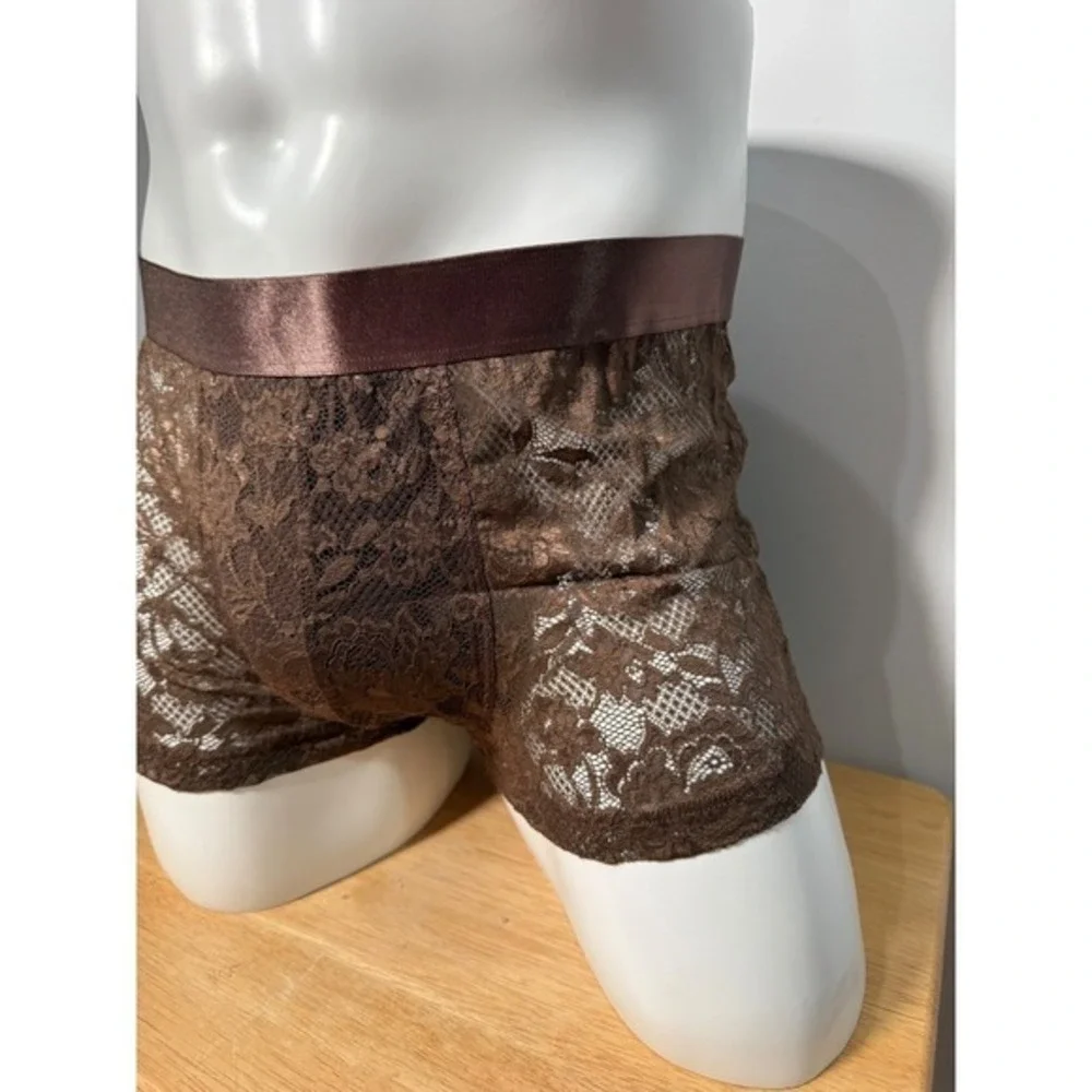 Cosabella Men's Luxury Brown Lace Boxer Classic Trunks Size L NWT